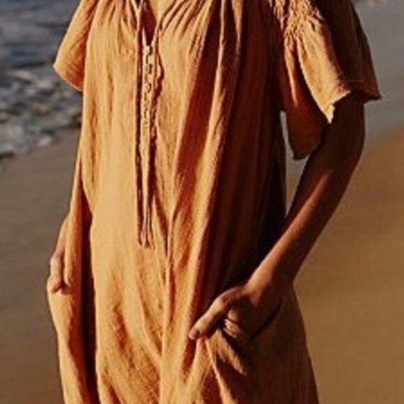 Free People Rosie Tunic Boho Gauzy Cotton Size Small Oversized in orange/tan - Picture 8 of 8